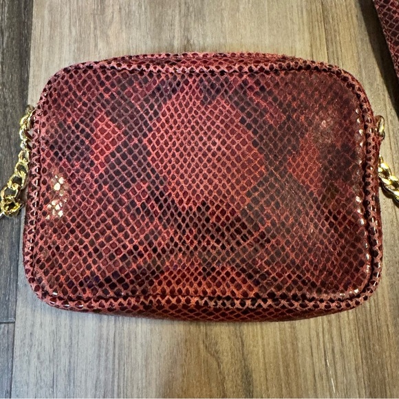Michael Kors Hamilton Red black Python Embossed Leather‎ Crossbody Hand Bag - Picture 11 of 11